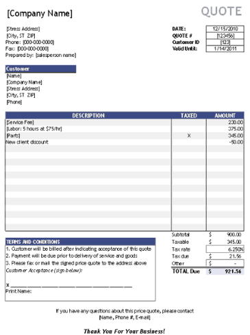 Quote Document Template