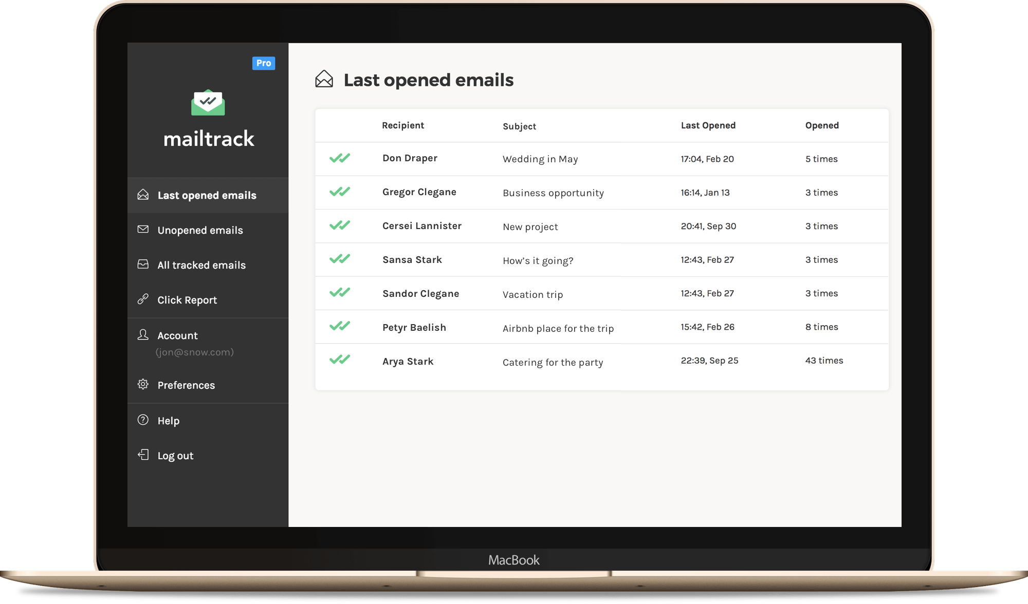 mailtrack dashboard