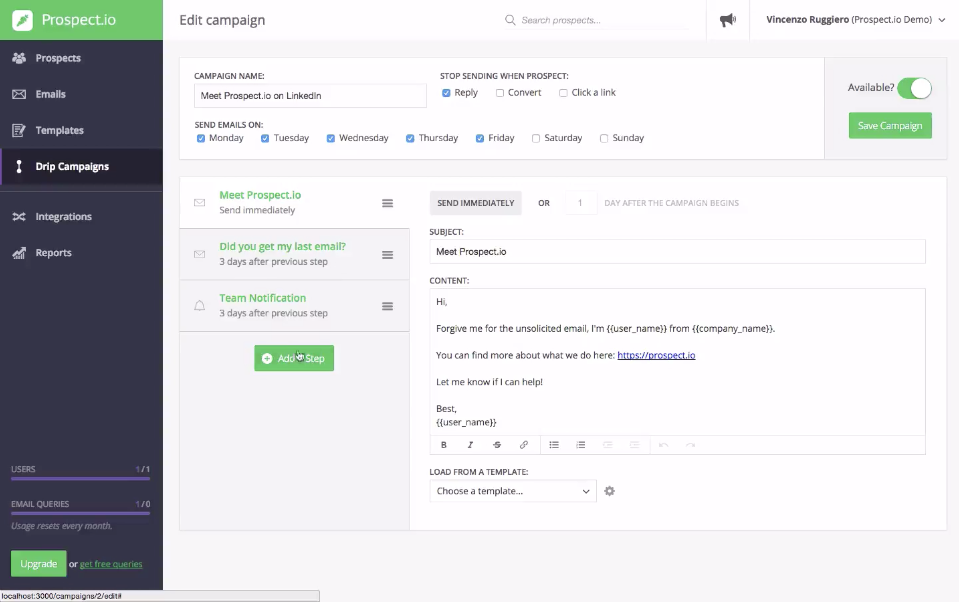 Prospect.io automated email campaign