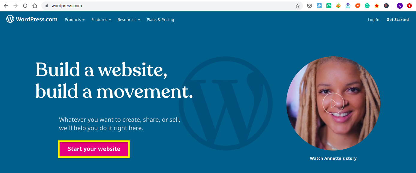 wordpress avvia una pagina Web