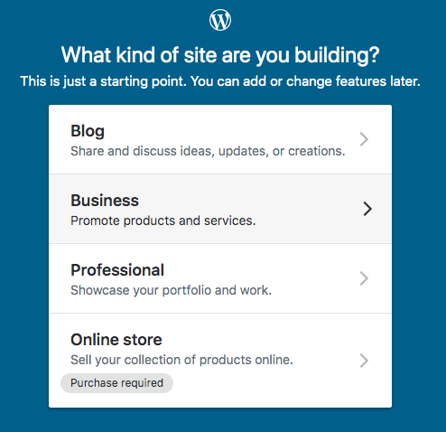 tipo di sito Web wordpress