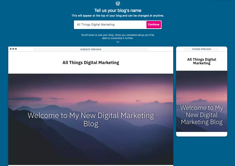 nome del sito Web wordpress