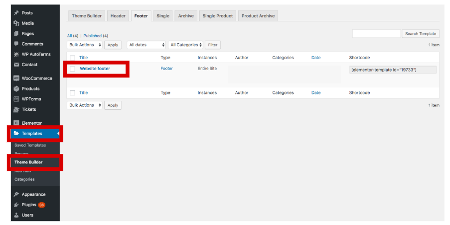Modifica l'intestazione del sito in Theme Builder in Modelli