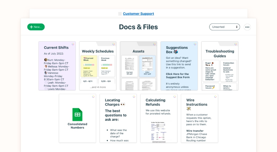 Basecamp's Docs & Files interface showing rows of documents.