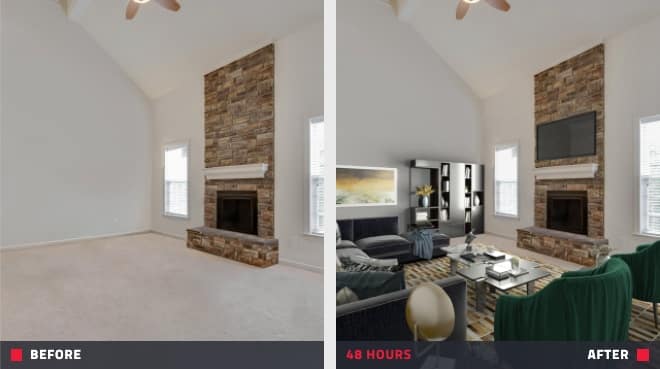 Before and after Virtual staging example from Box Brownie