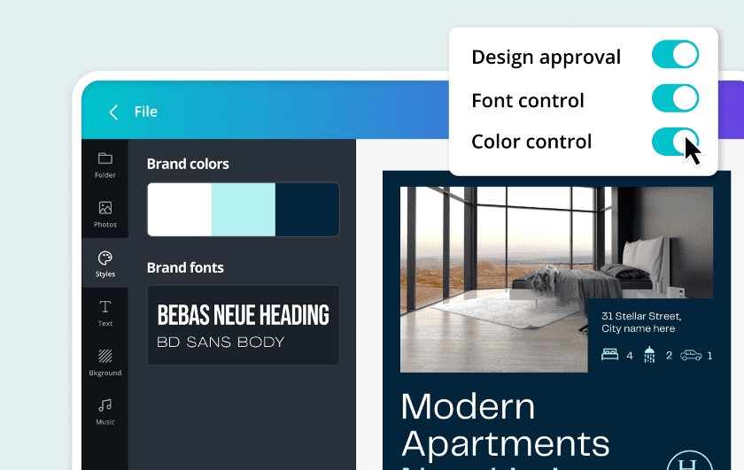 Canva brand fonts and beand colors guidelines