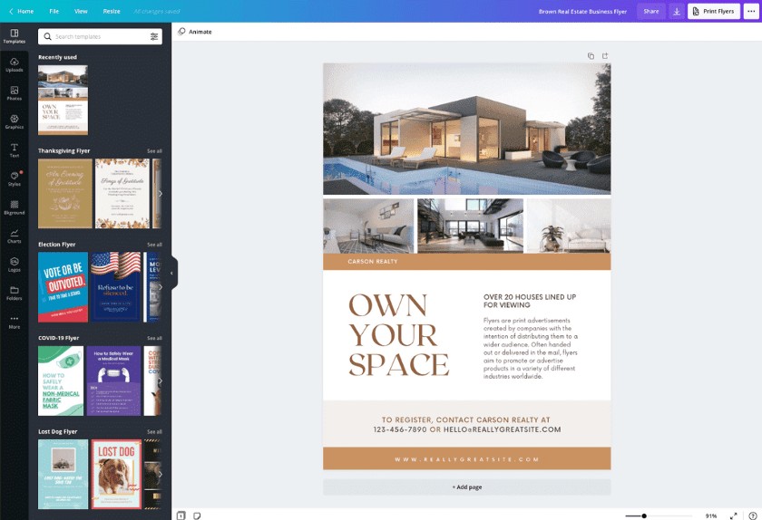 Canva real estate flyer designs