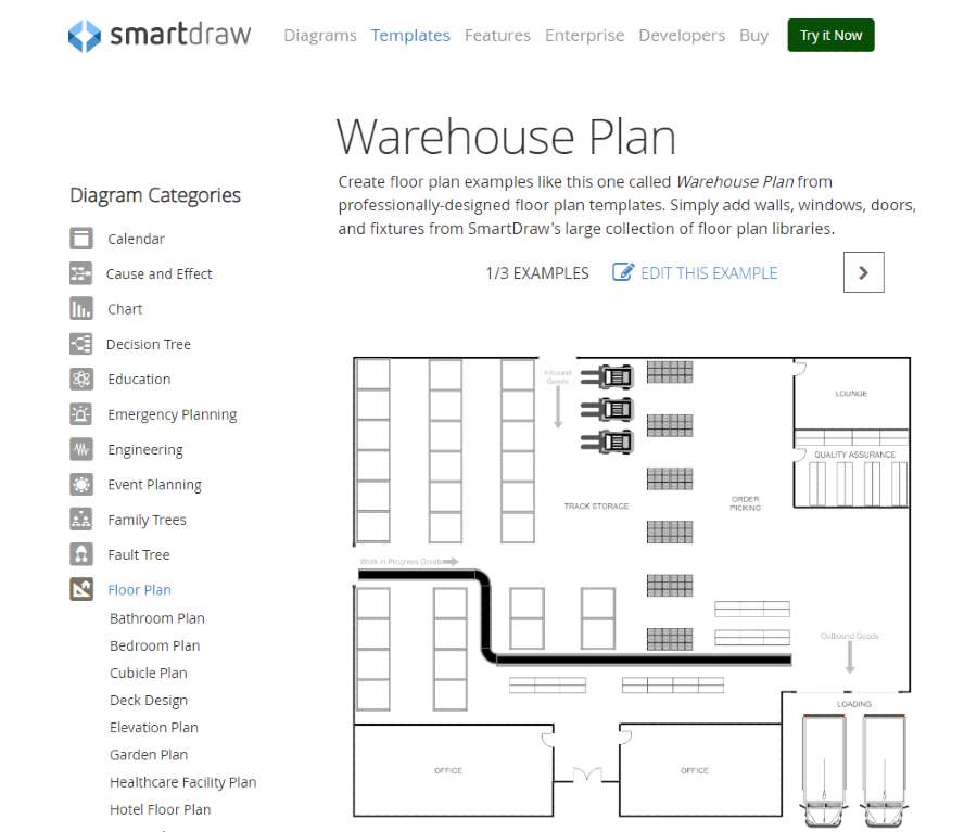 Screenshot of SmartDraw Warehouse Layout Example
