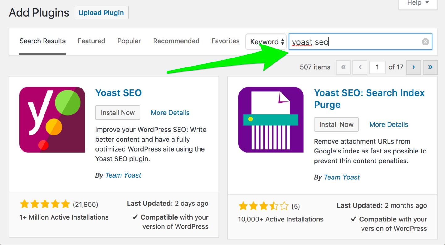 Ricerca di Yoast nelle informazioni grafiche del database dei plugin di WordPress