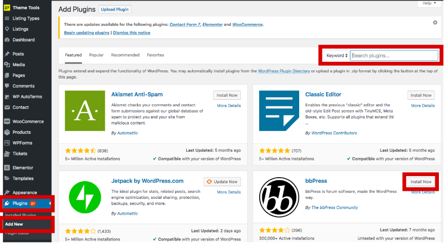 Cerca plugin in WordPress