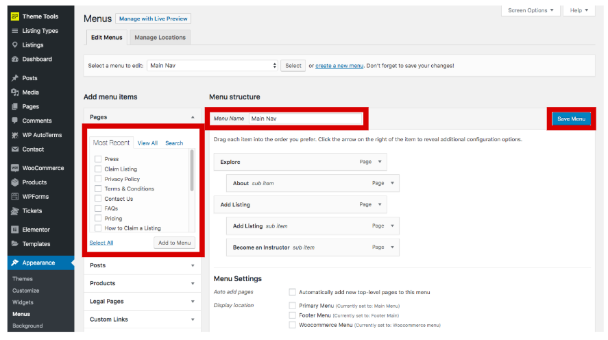 Configura il menu WordPress