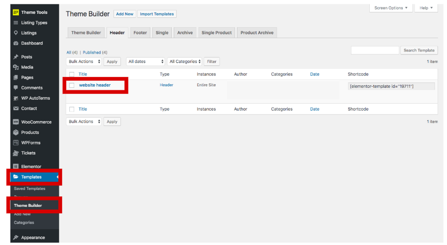 Modifica l'intestazione del sito in WordPress