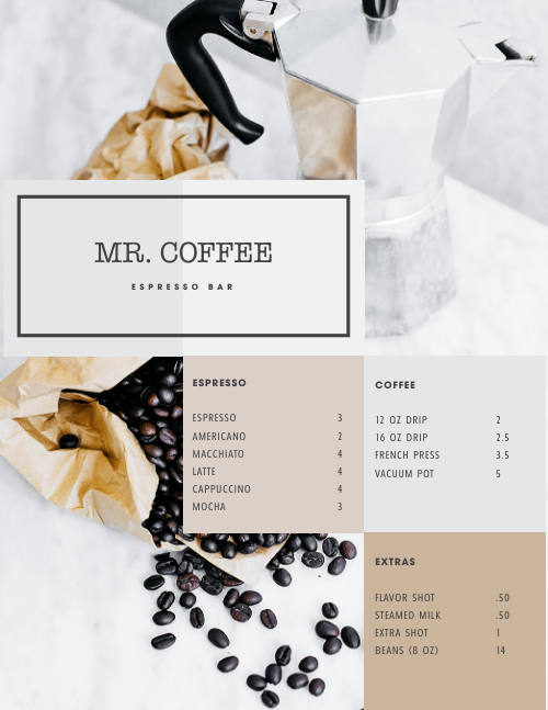 Coffee Espresso Bar Menu