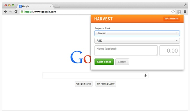 harvest extension screenshot
