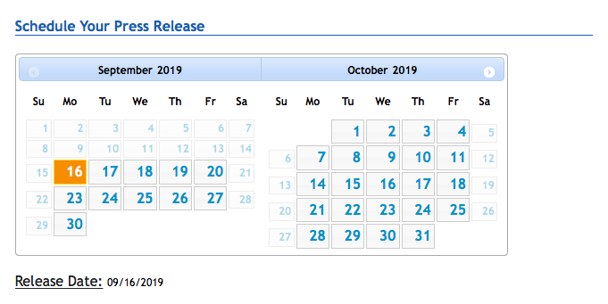 Pagina di pianificazione dei comunicati stampa e-Release