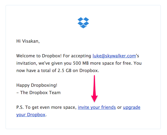 Programma di referral per i clienti di Dropbox Benvenuto Email info-graphic