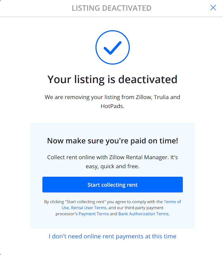 zillow rental manager deactivate a listing