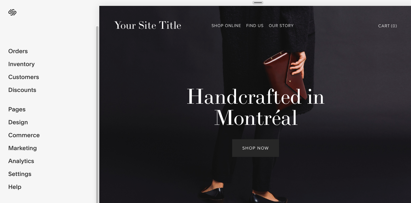 Esempio di interfaccia utente di Squarespace
