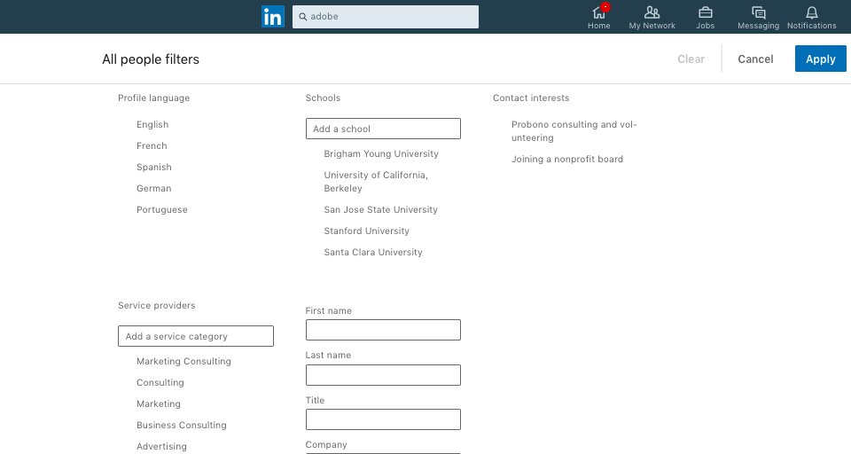 LinkedIn All People filtre les info-graphiques