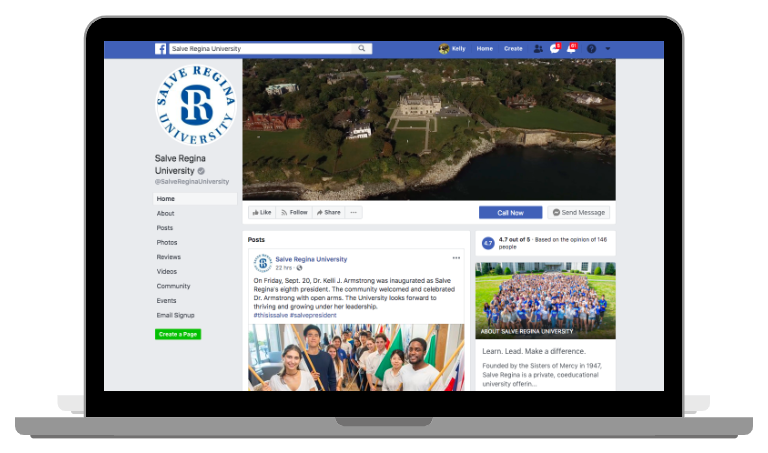 Ejemplo de una imagen de vista de escritorio de la página de negocios de Facebook