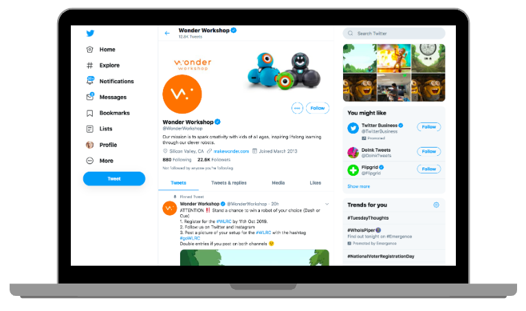 Ejemplo de perfil de negocio en la vista de escritorio de Twitter