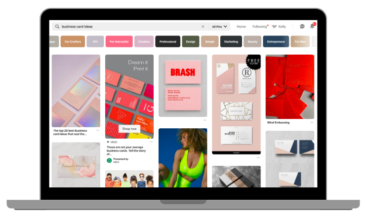 Ejemplo de Pinterest para cuentas empresariales - vista de escritorio