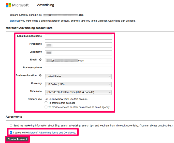 Apertura di una dashboard dell'account Microsoft Advertising