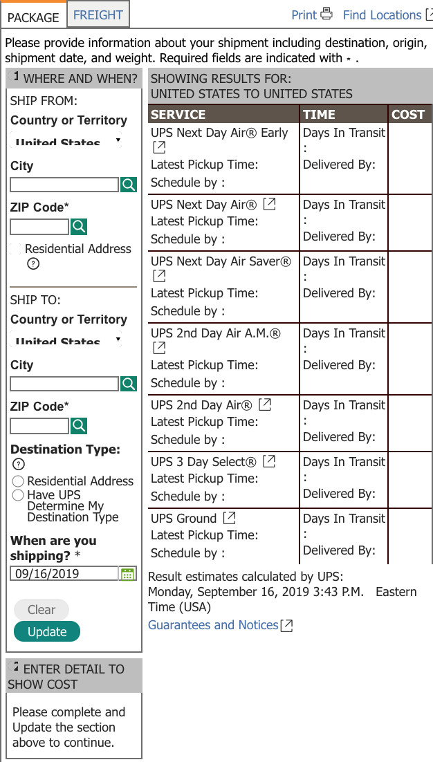 ups shipping rates