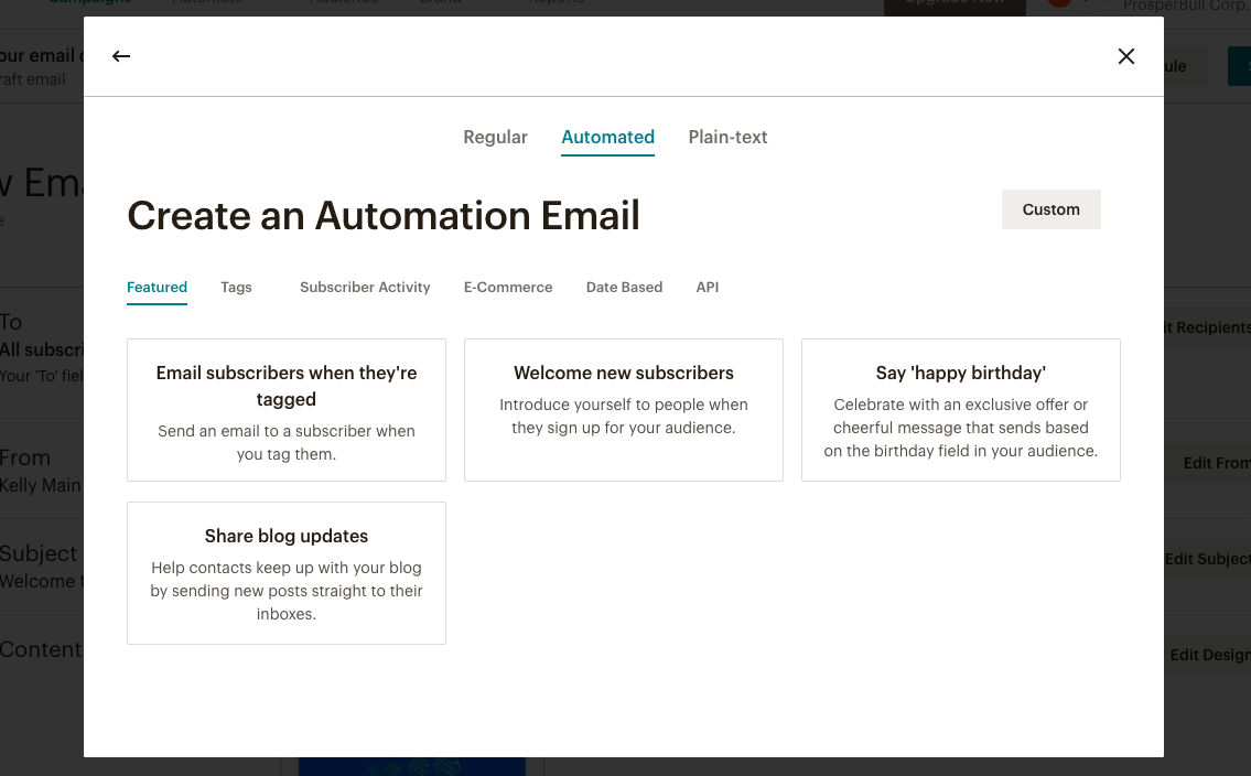 Créer l’automatisation des e-mails dans Mailchimp