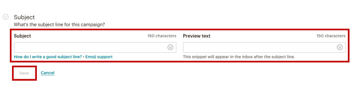 Ajout d’une ligne d’objet à l’interface de la campagne MailChimp