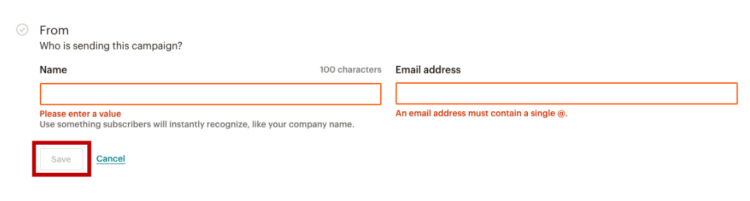 Définir les informations de l’expéditeur pour la campagne MailChimp