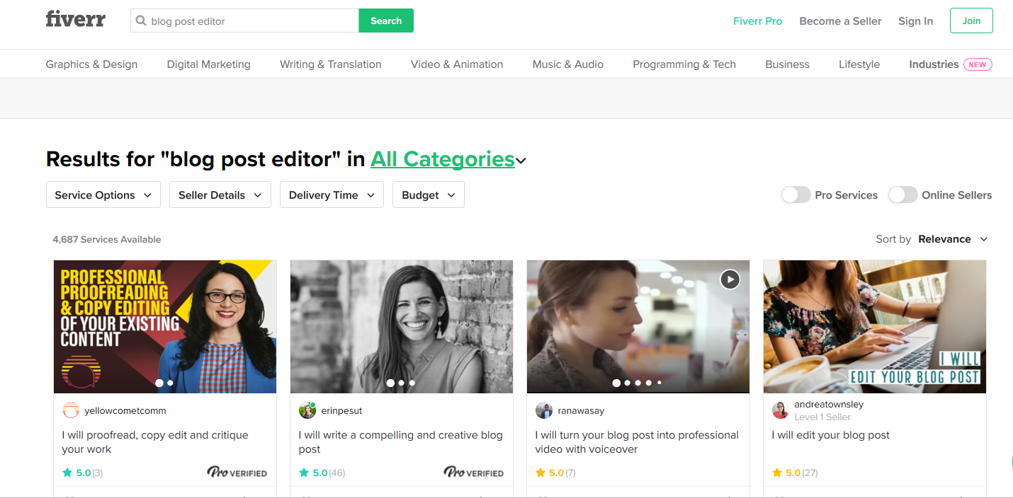 Find blog editors, proofreaders, and writers on Fiverr