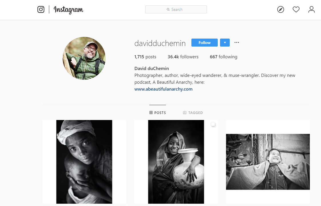 Photographer and author David duChemin uses Instagram to promote his photography blog