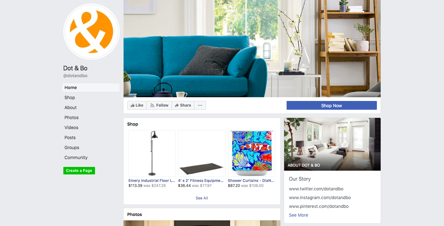 Exemple de page d’affaires Facebook