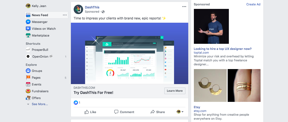Facebook Newsfeed with Ads