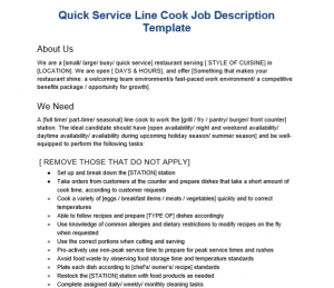 Quick Service Line Cook Job Description Template