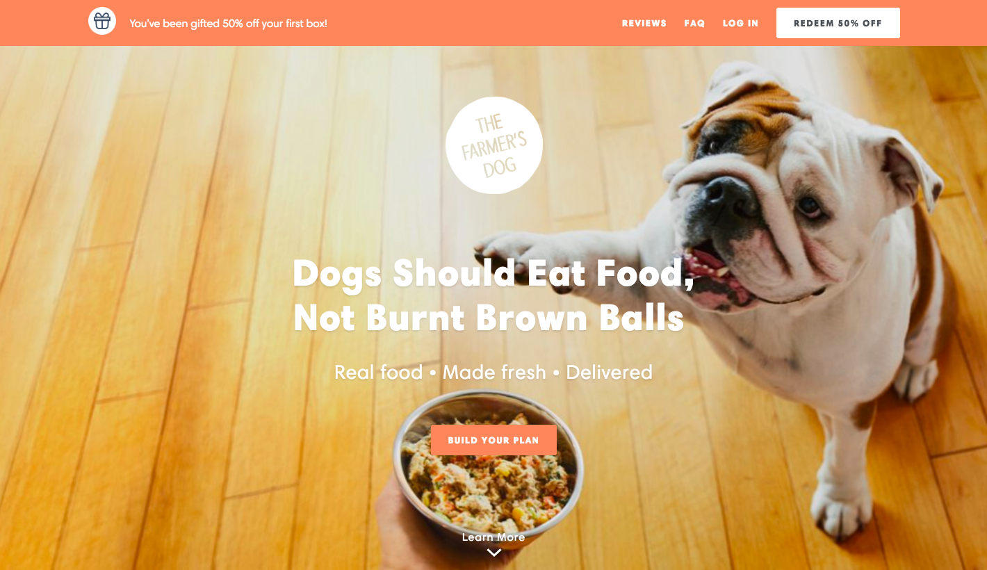La landing page di The Farmer's Dog