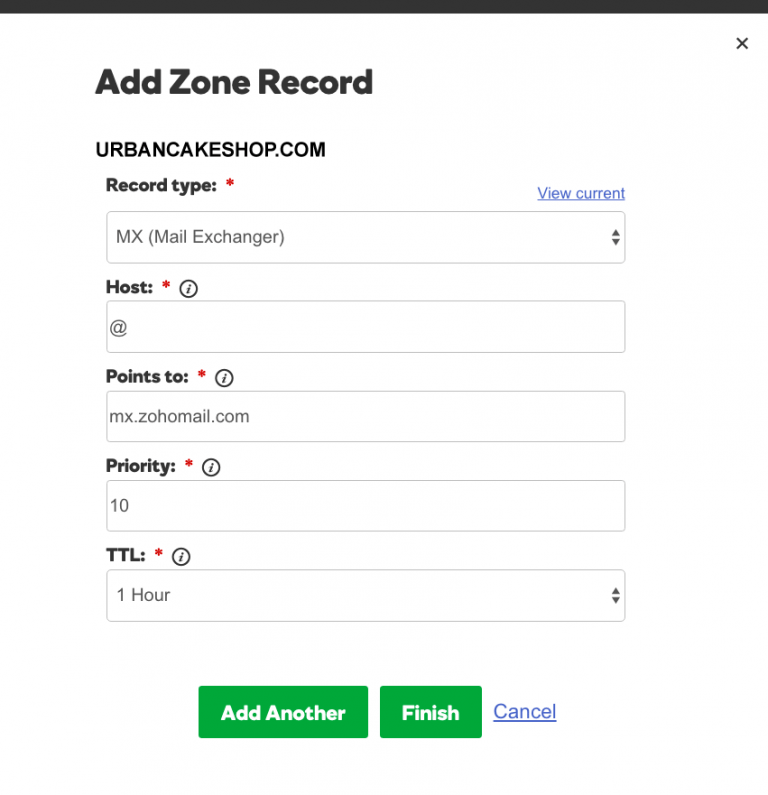 Agregar registros de zona
