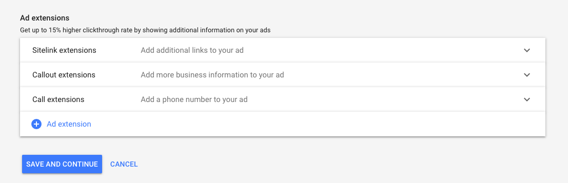 Ajouter des extensions publicitaires à la campagne publicitaire de Google