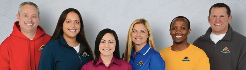 Employees wearing their branded apparels.