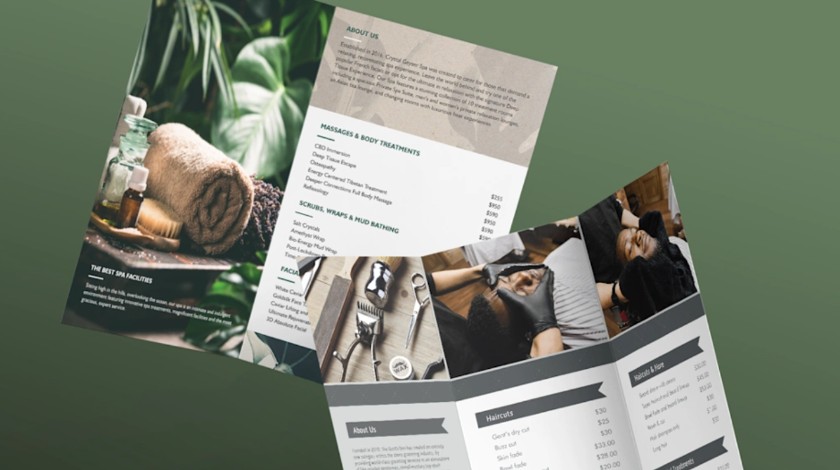 Vistaprint brochure template showcasing a brand or menu.