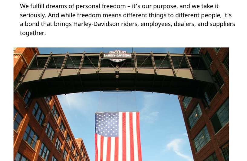 Screenshot da Harley Davidson Mission Statement