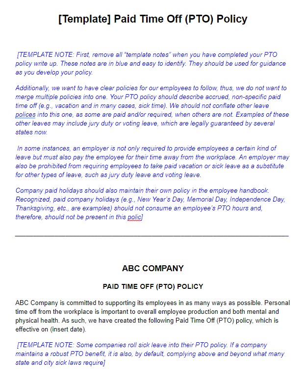 Ultimate Guide To A PTO Policy With A PTO Template Policy 