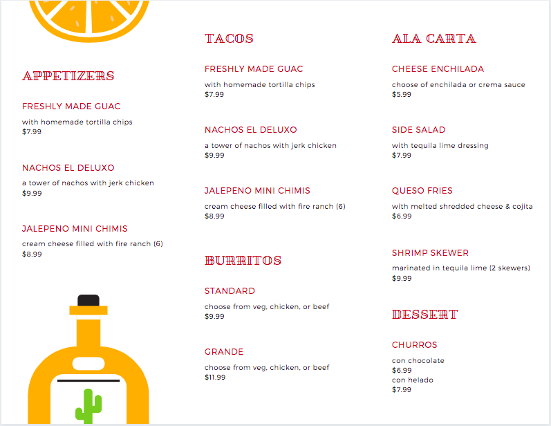 Canva - Esempio di lato 2 del volantino del menu da asporto