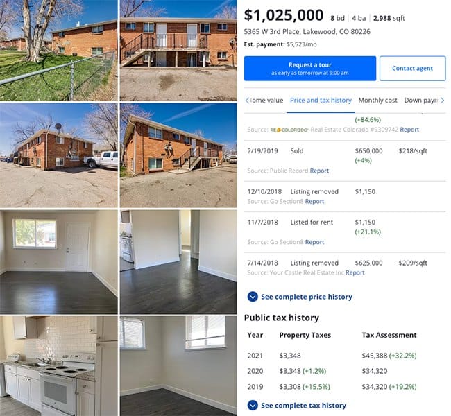 Zillow Multi-family property listing example.