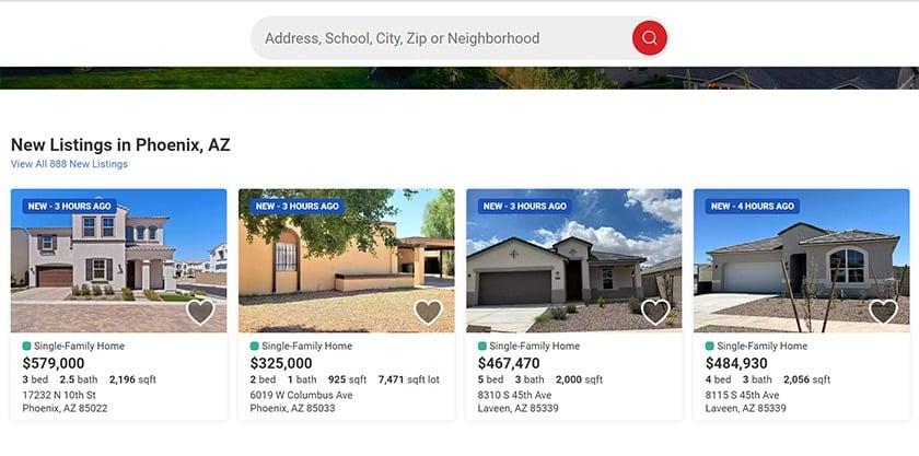 Realtor.com property listings in Phoenix Arizona.