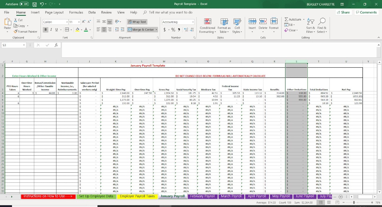Screenshot of Employee Data Other Deductions Setup Tab