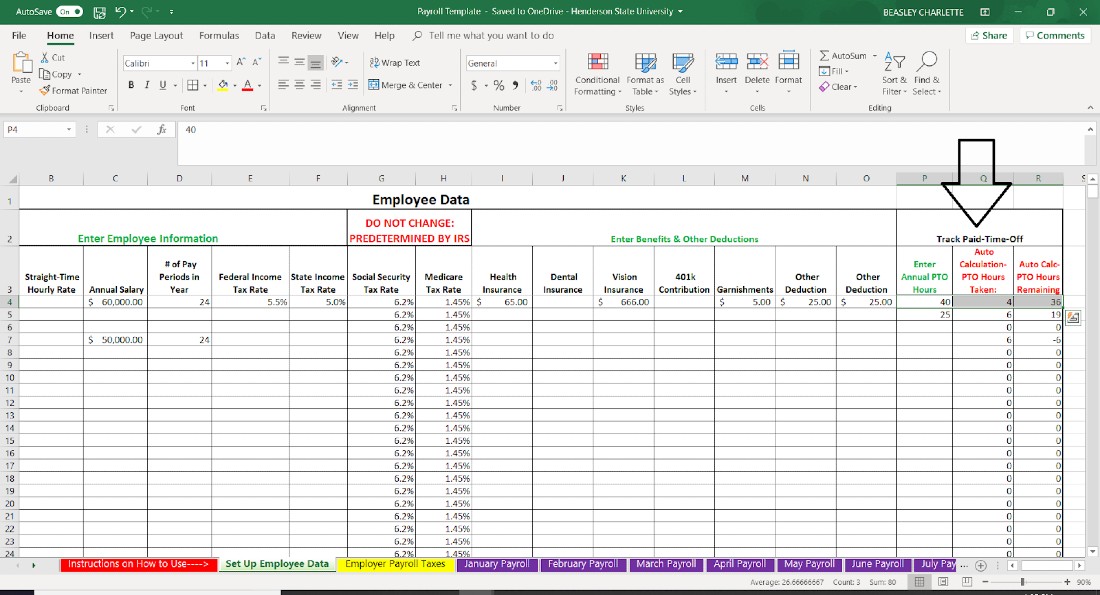 Screenshot of Employee Data Paid Time of Tracking