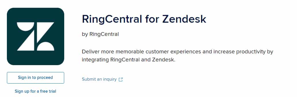 Screenshot of RingCentral for Zendesk