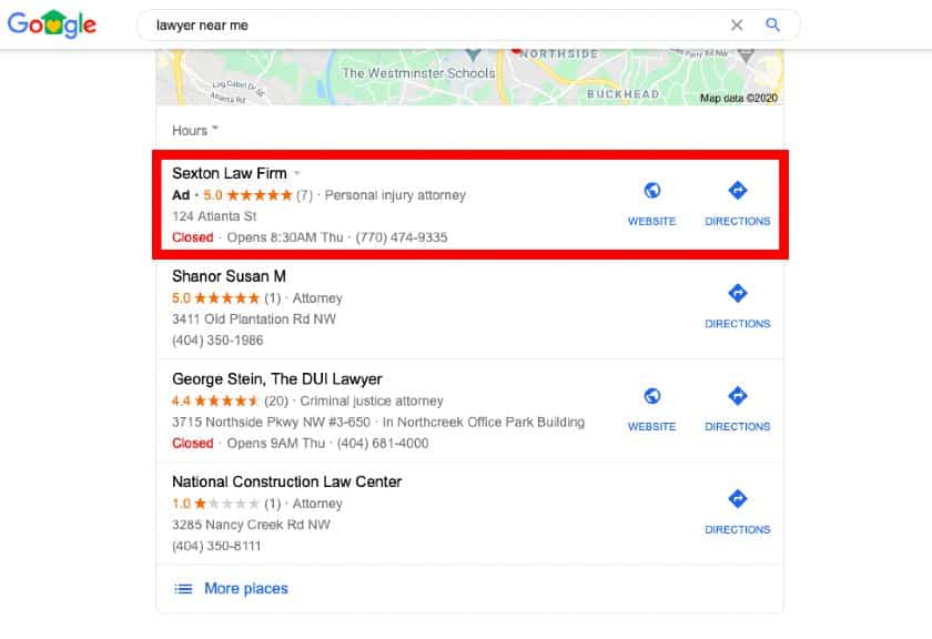 Screenshot of Lawyer Near Me Search